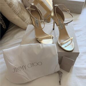 Jimmy Choo Hesper 85 Gold Metallic Strappy Heels Size 39